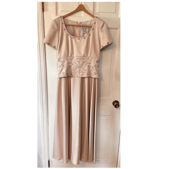 Vintage Stenay Champagne Formal Dress Size 12 Embellished‎ Evening Gown Maxi - Picture 4 of 14